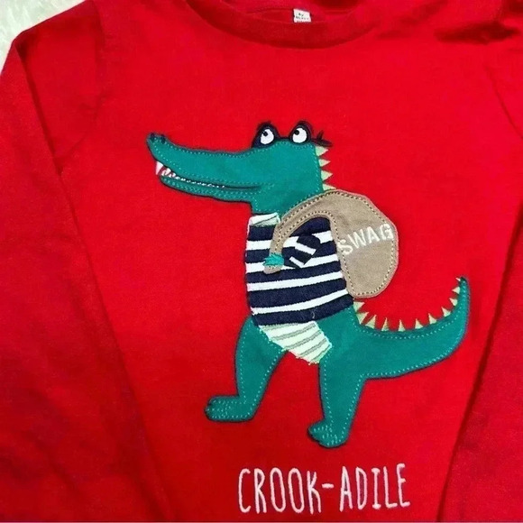 Joules Shirt Crook-adile  Red Long Sleeved Size 6 - Picture 4 of 16